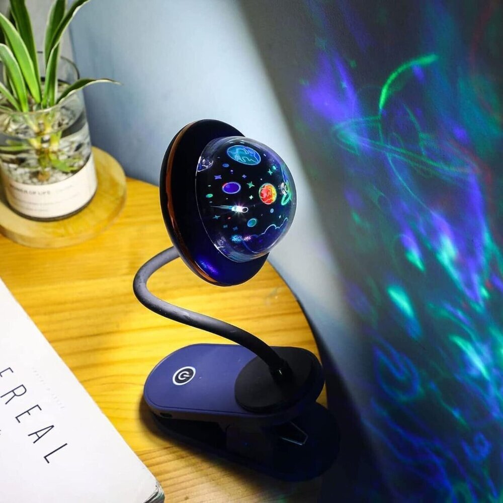 GOYOJO Kid's LED Portable Clip-On TABLE LAMP w/ Galaxy Color Projection NIB NEW